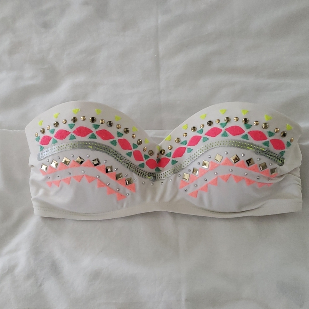 White studded bikini top